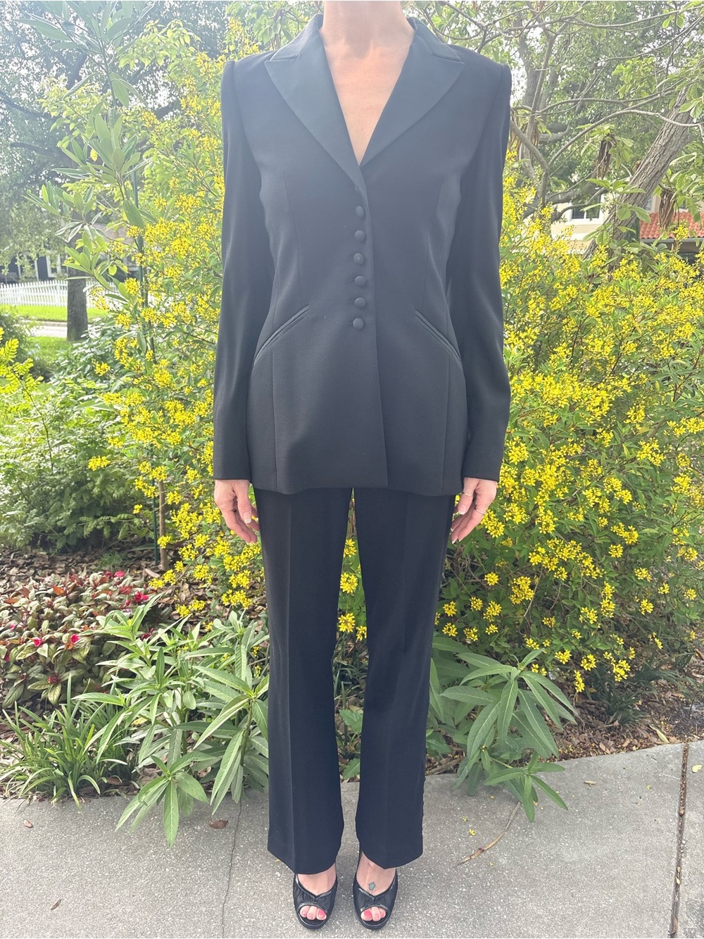 ESCADA Vintage Couture Black Open-Back Button Pant Suit Rare Statement Runway - Picture 3 of 16